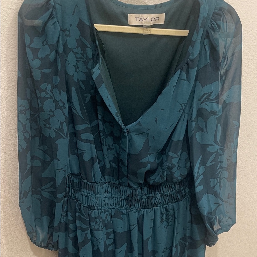 Taylor Dark Teal Floral Long Sleeve Dress